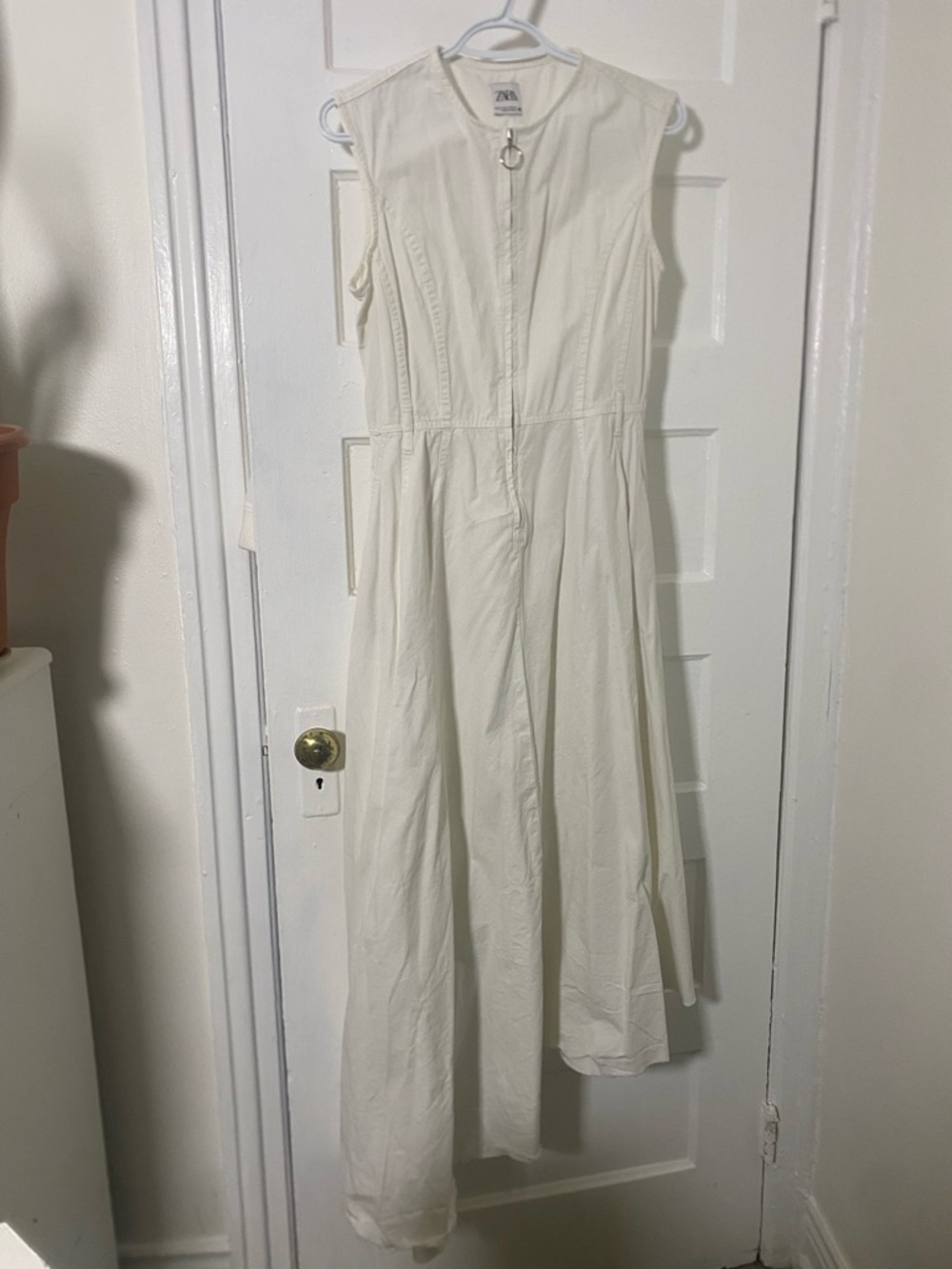 Zara White Zip-Front Asymmetrical Dress